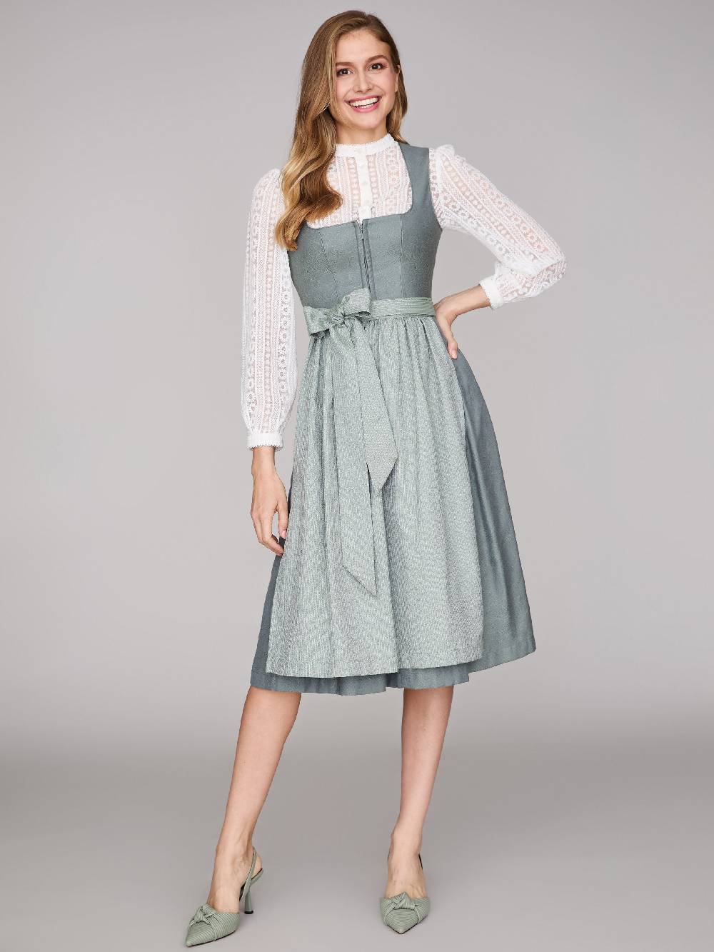 Limberry Salbeigrünes Dirndl mit floralem Muster - CECILY AGAVE GREEN Tiefpreis