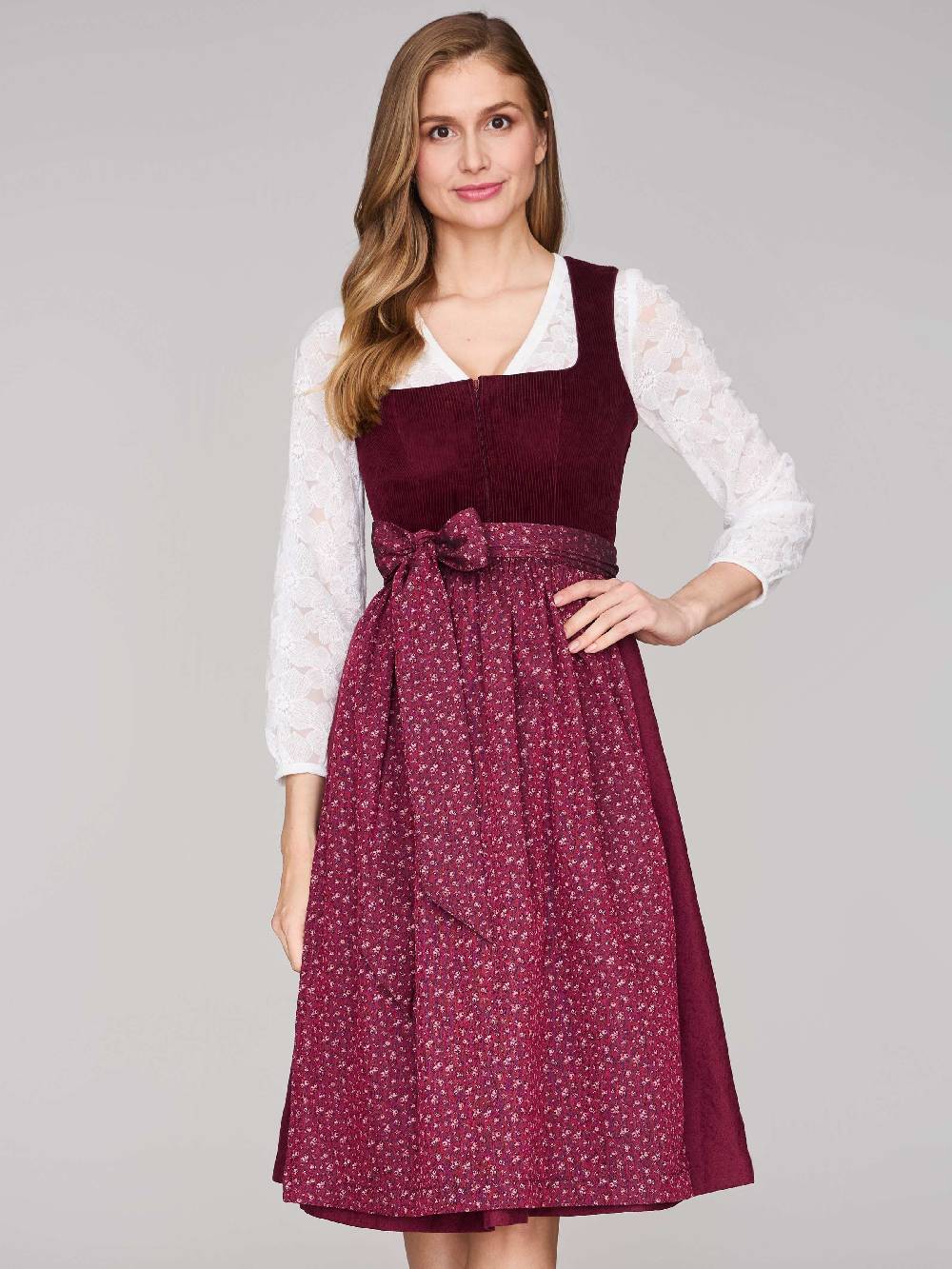 Limberry Burgunderrotes Dirndl mit Cord-Mieder - TIA VINTAGE BURGUNDY Letzte 3 Tage