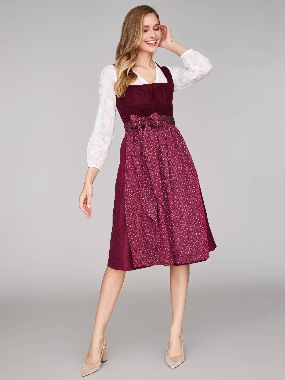 Limberry Burgunderrotes Dirndl mit Cord-Mieder - TIA VINTAGE BURGUNDY Letzte 3 Tage