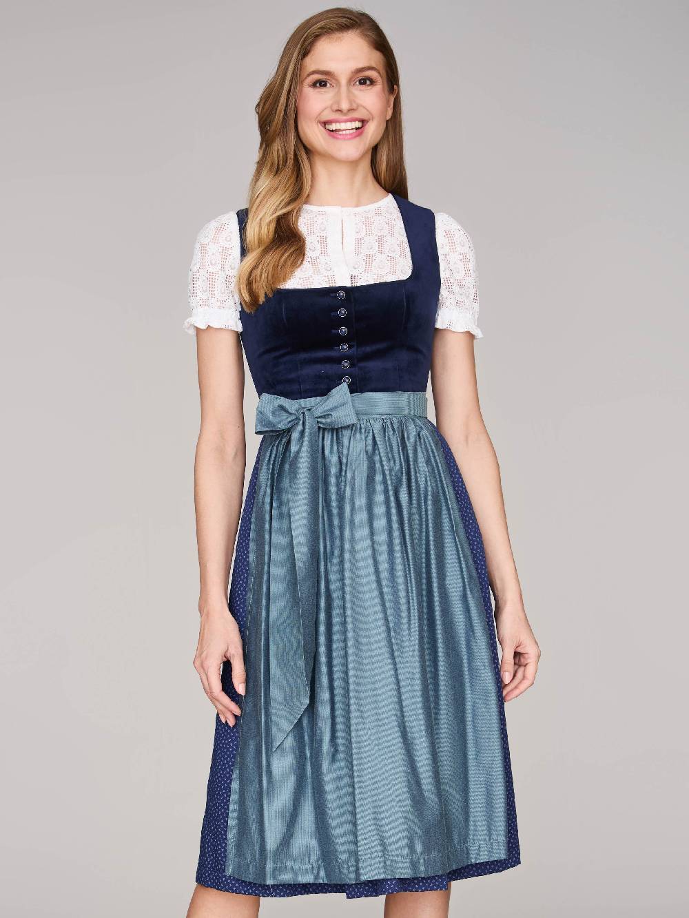 Limberry Dunkelblaues Samt-Dirndl mit Knöpfen - LUCINDA PAGEANT BLUE Neueste Stile