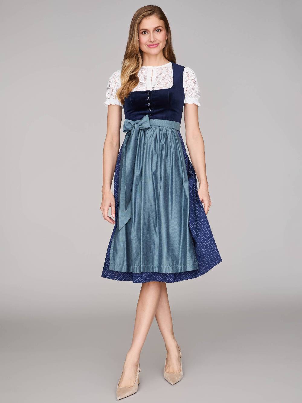 Limberry Dunkelblaues Samt-Dirndl mit Knöpfen - LUCINDA PAGEANT BLUE Neueste Stile