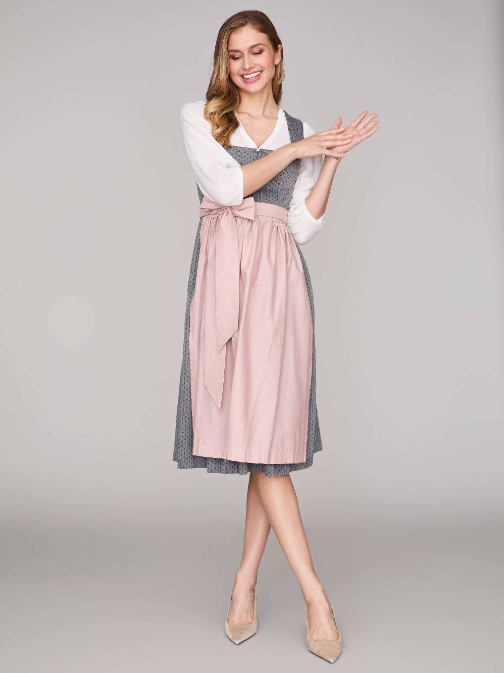 Limberry Graues Dirndl mit Streublumenmuster - VERA FROST GRAY Super Rabatt