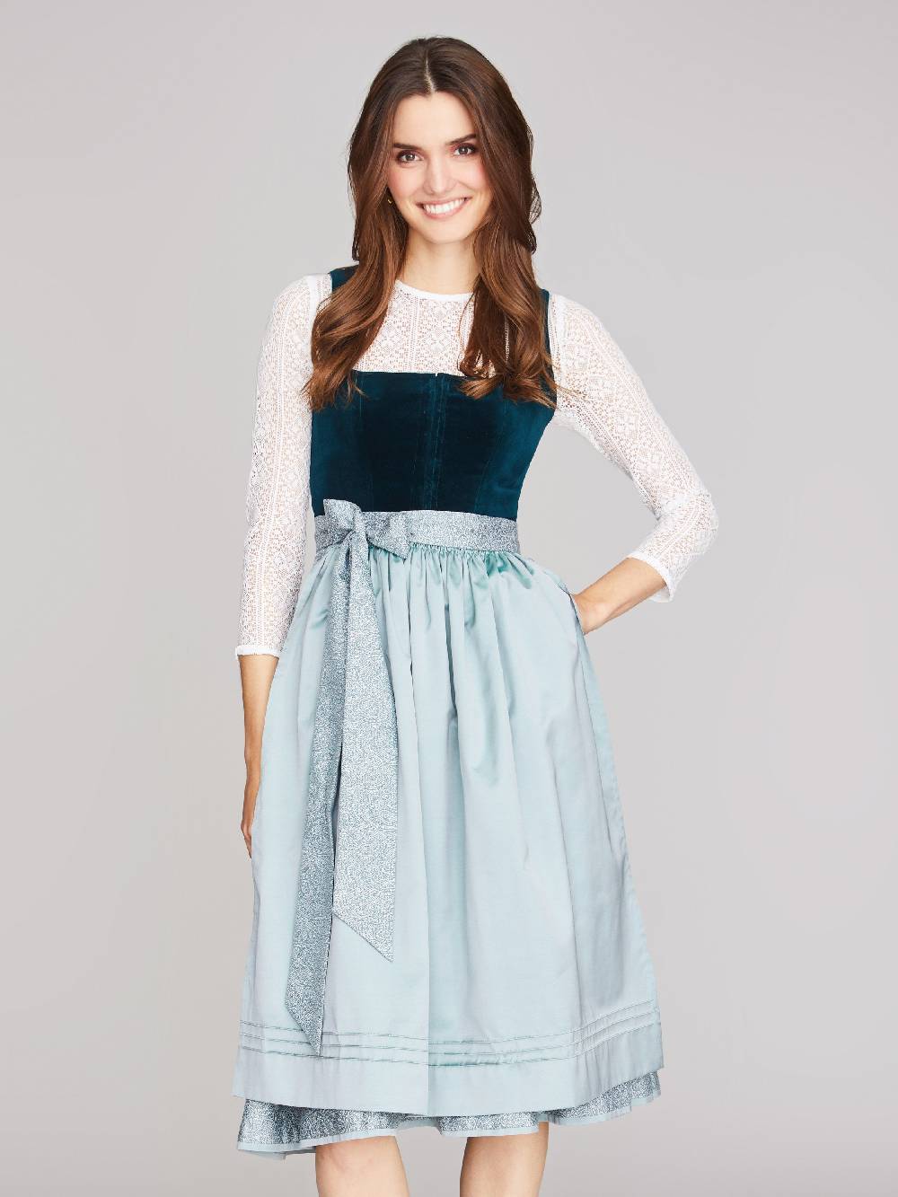 Limberry Mintfarbenes Dirndl mit Samt-Mieder - MIMI im Angebot