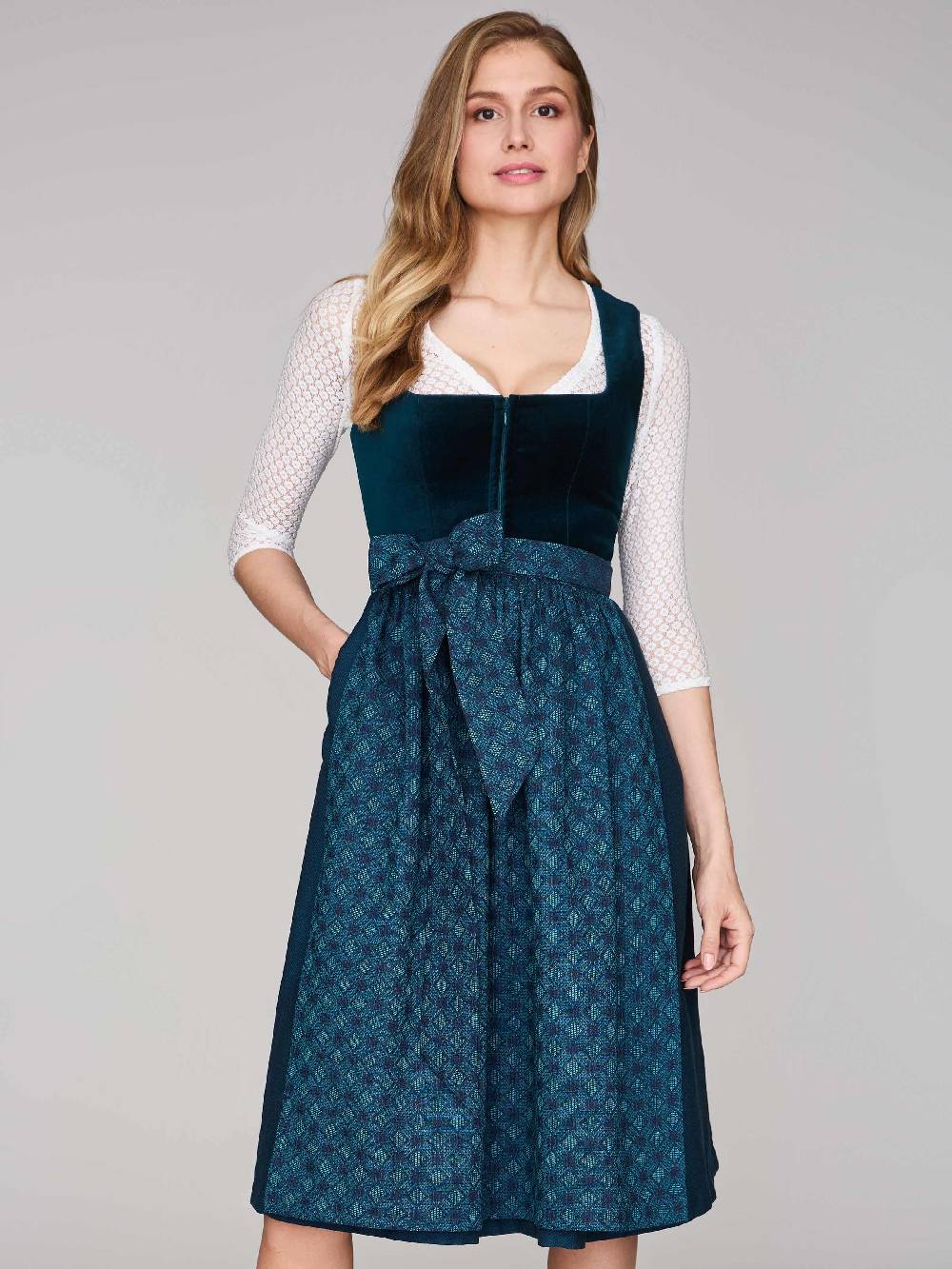 Limberry Petrolblaues Dirndl mit Samt-Mieder - ROMEE DARK TEAL Blitzverkäufe