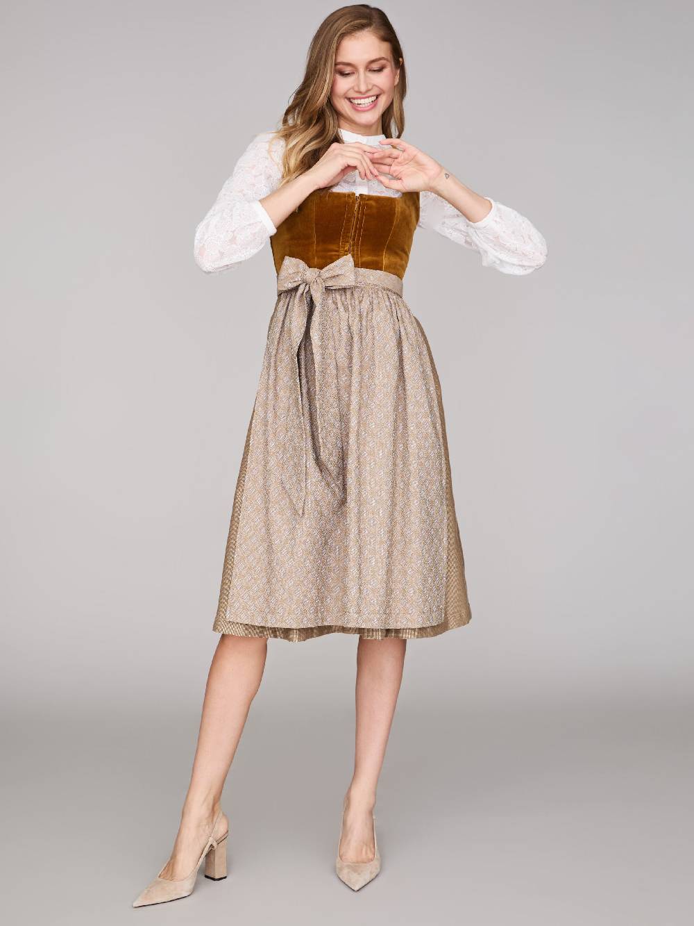 Limberry Karamell-farbenes Dirndl mit Samt-Mieder - ROMEE GOLDEN BROWN Limitierter Zeitrabatt