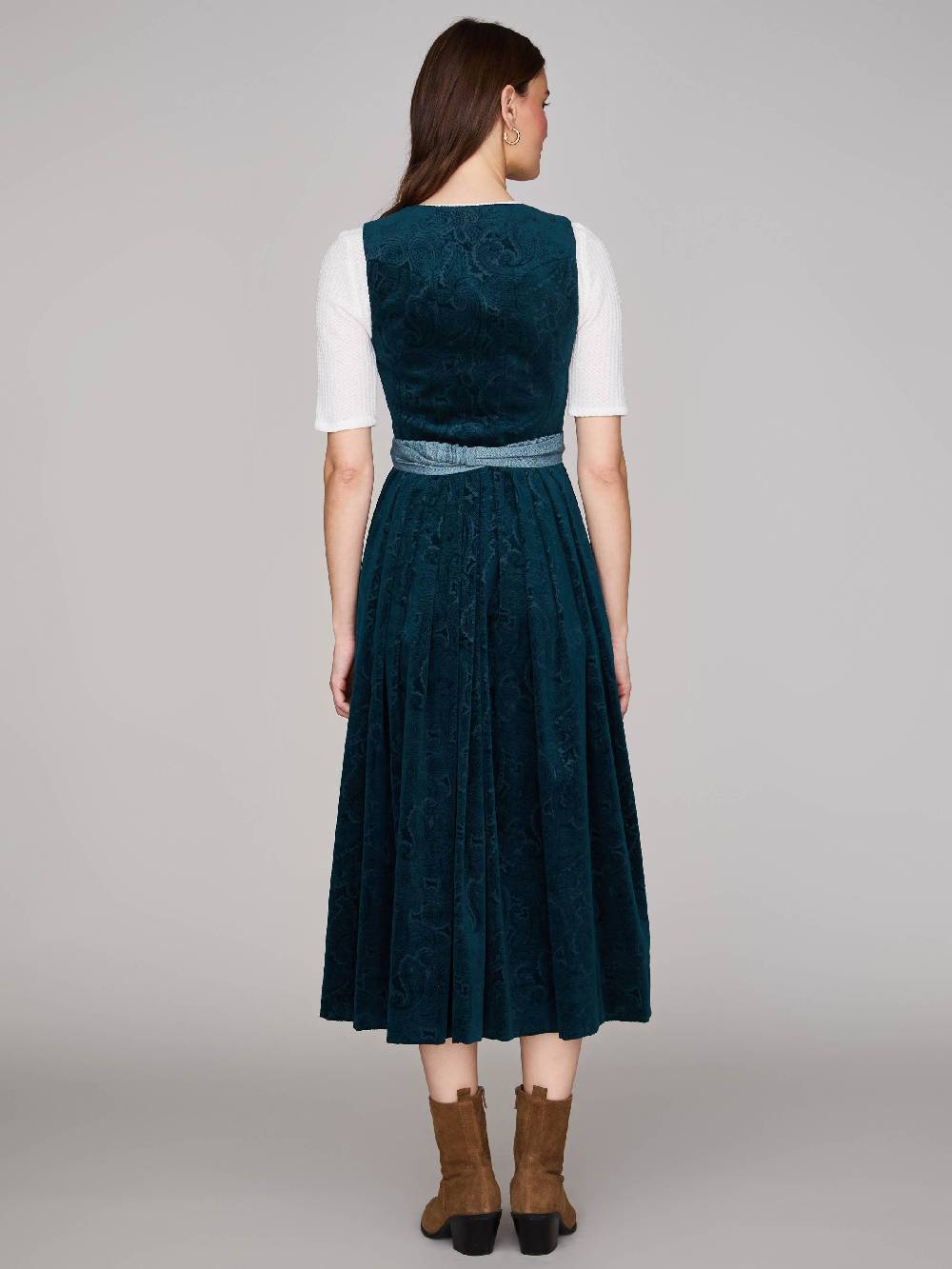 Limberry Petrolfarbenes Dirndl aus gemustertem Samt - ANTONIA CADMIUMGRÜN Weihnachtsangebot