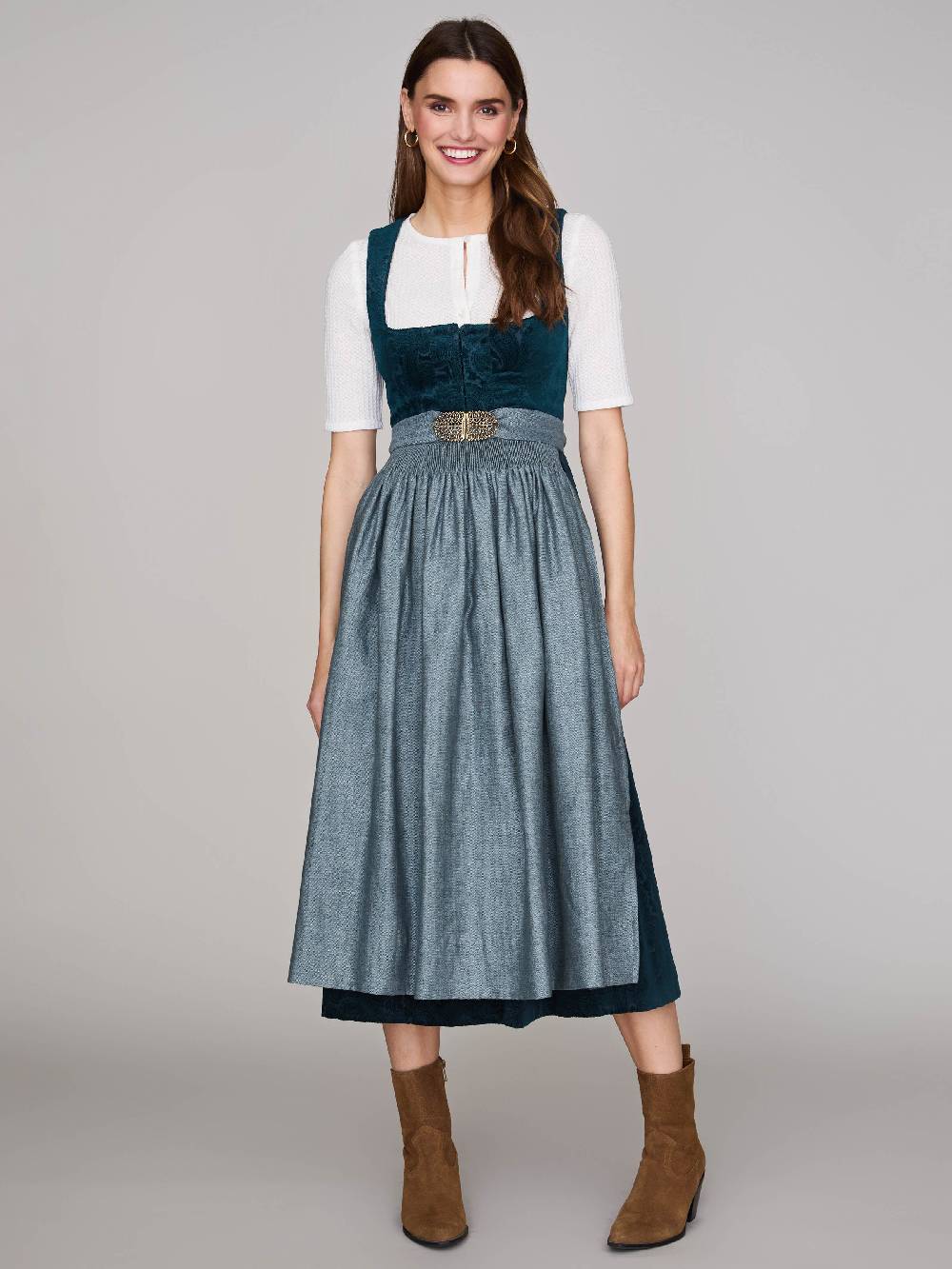 Limberry Petrolfarbenes Dirndl aus gemustertem Samt - ANTONIA CADMIUMGRÜN Weihnachtsangebot
