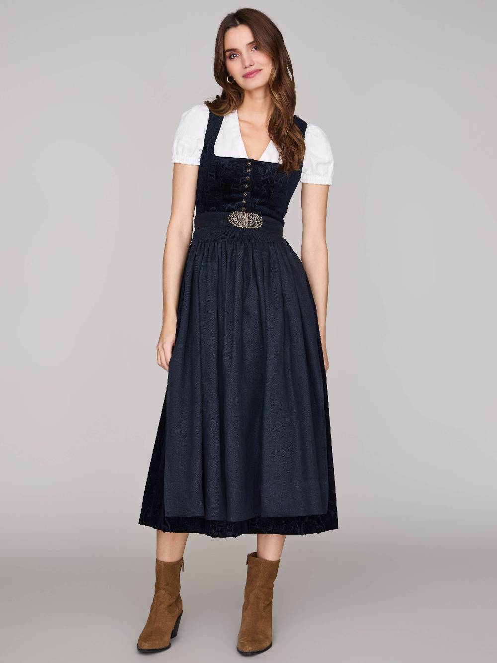 Limberry Nachtblaues Dirndl aus gemustertem Samt - MONIKA NACHTBLAU Osterangebot
