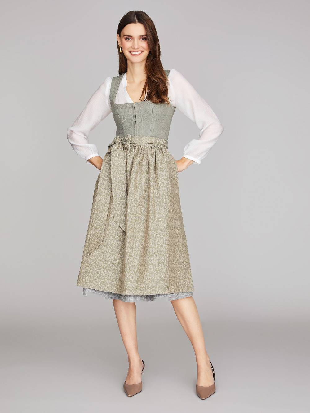 Limberry Grünes Dirndl aus Leinen - CLAIRE MISTY GREEN Fabrikladen