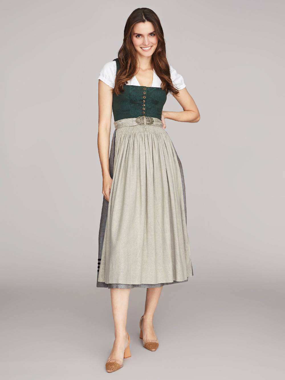 Limberry Tannengrünes Dirndl mit Blumen-Muster - MONIKA TANNE Fabrik Onlineshop