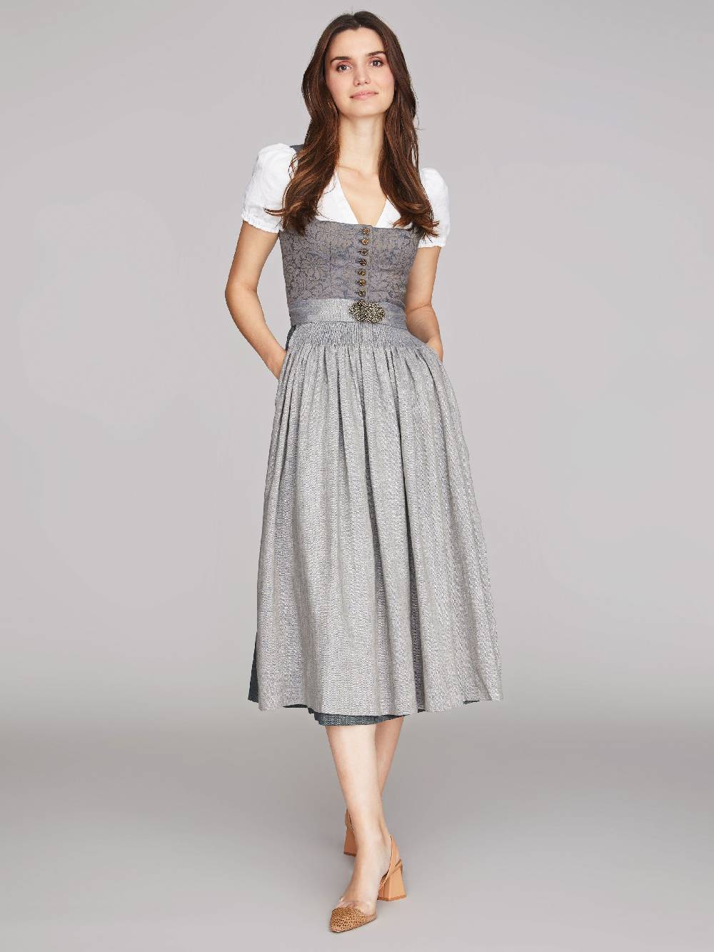 Limberry Nebelblaues Dirndl mit Blumen-Muster - MONIKA NEBELBLAU Sonderangebot