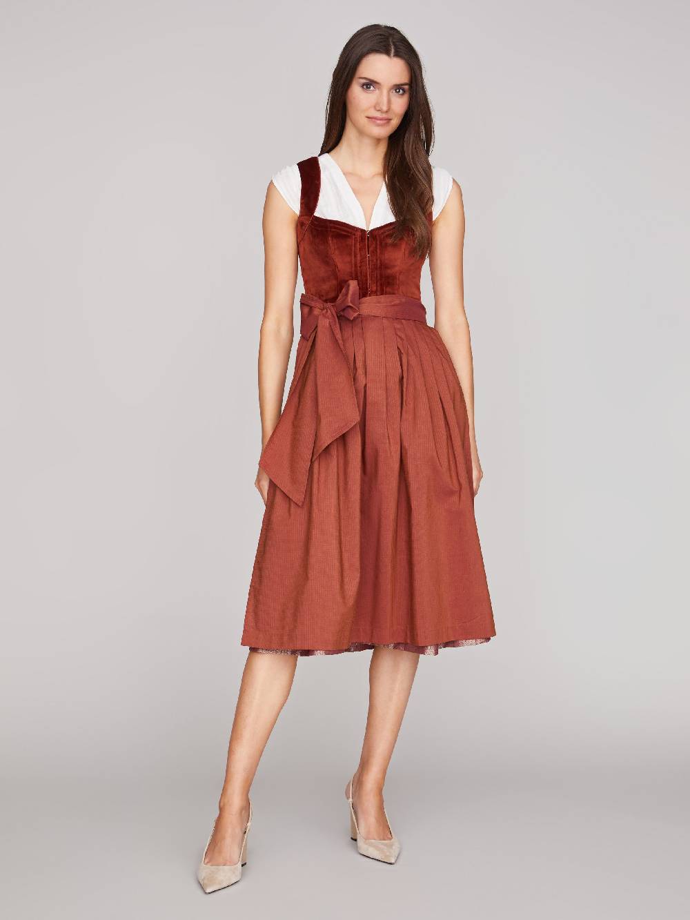 Limberry Rostrotes Dirndl mit Samt Mieder - NELLIE SAFFRON Kostenlose Rückgabe