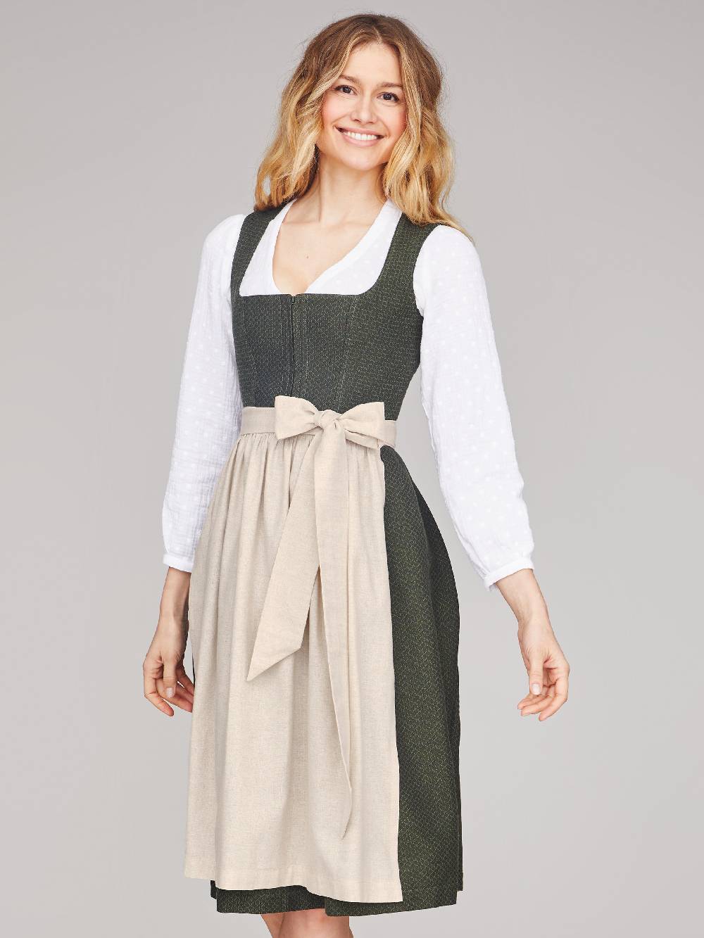 Limberry Dunkelgrünes strukturiertes Dirndl - RAIN DARK GREEN Super Rabatt