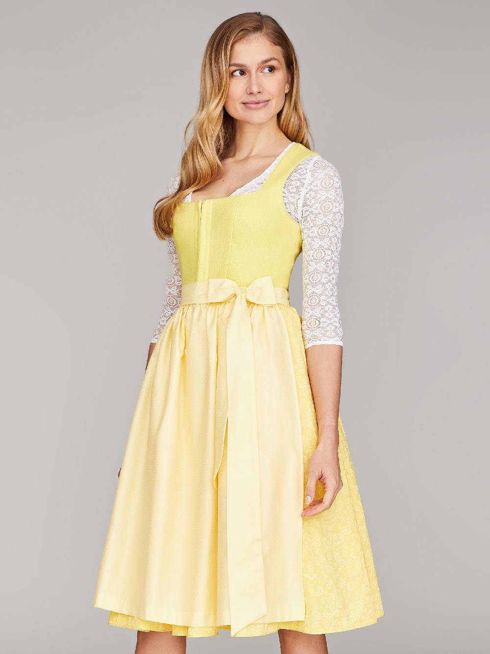 Limberry Zitronengelbes Dirndl mit Leinenmieder - ALMERIA ZITRONE Outlet