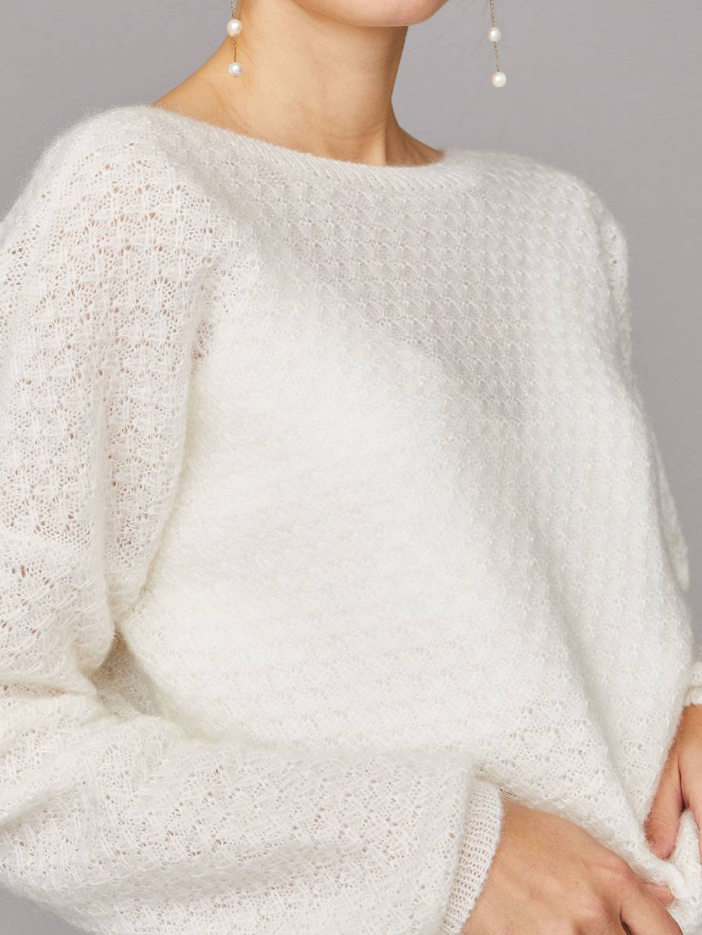 Limberry Cremefarbener Braut-Pullover mit tiefem V-Ausschnitt hinten - LARA Räumungsverkauf