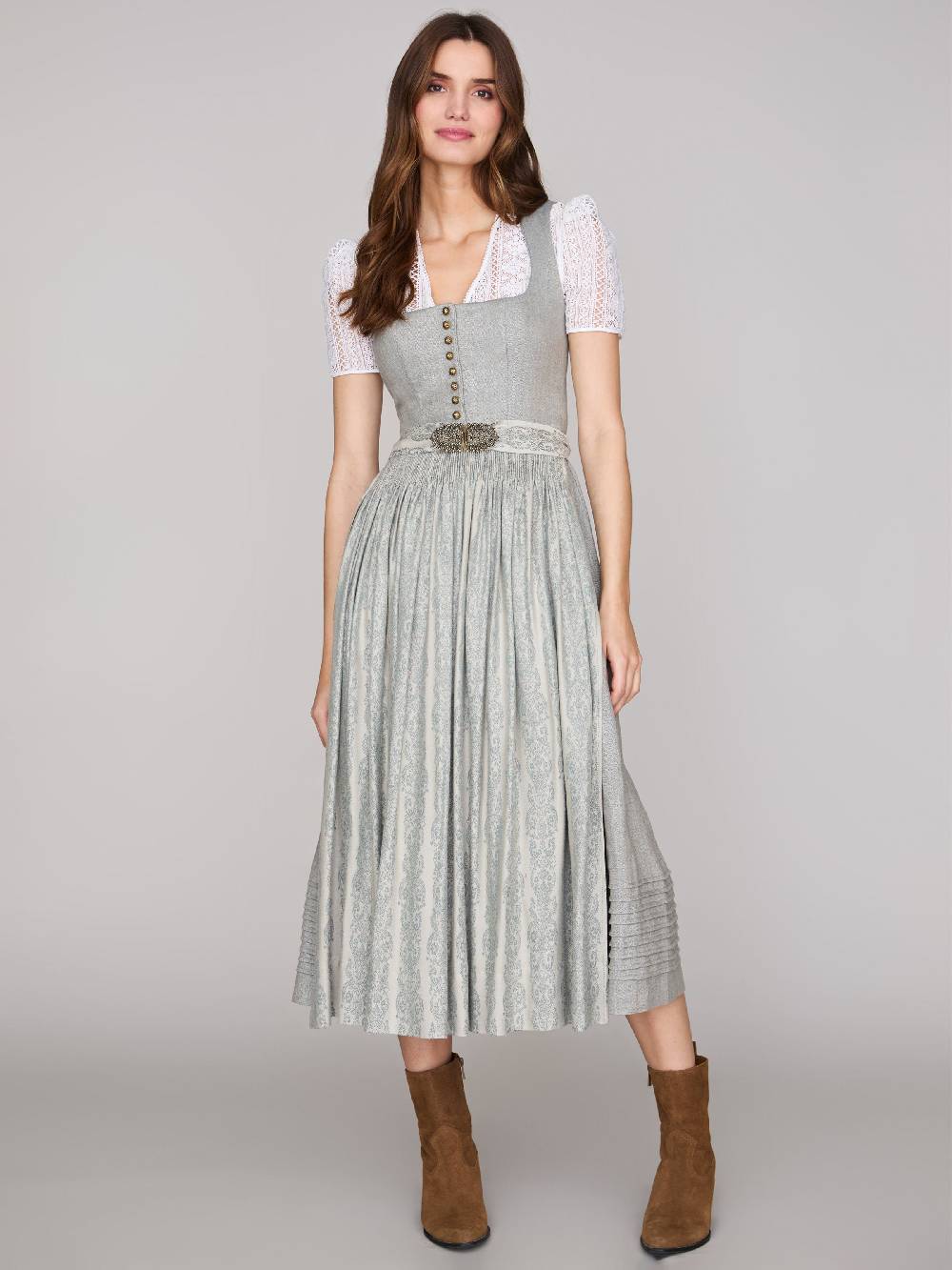 Limberry Hellgraues Dirndl aus Leinen - MONIKA CLOUD BLUE JADE Super Rabatt