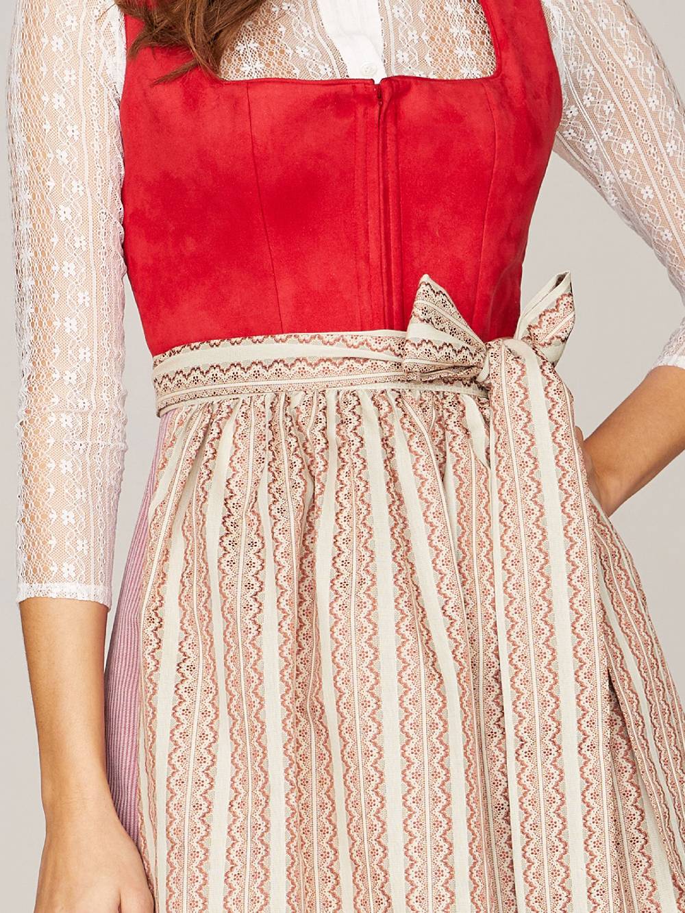 Limberry Rotes Dirndl mit Mieder aus Veloursleder-Optik - SAMANTHA RED Fabrik Onlineshop