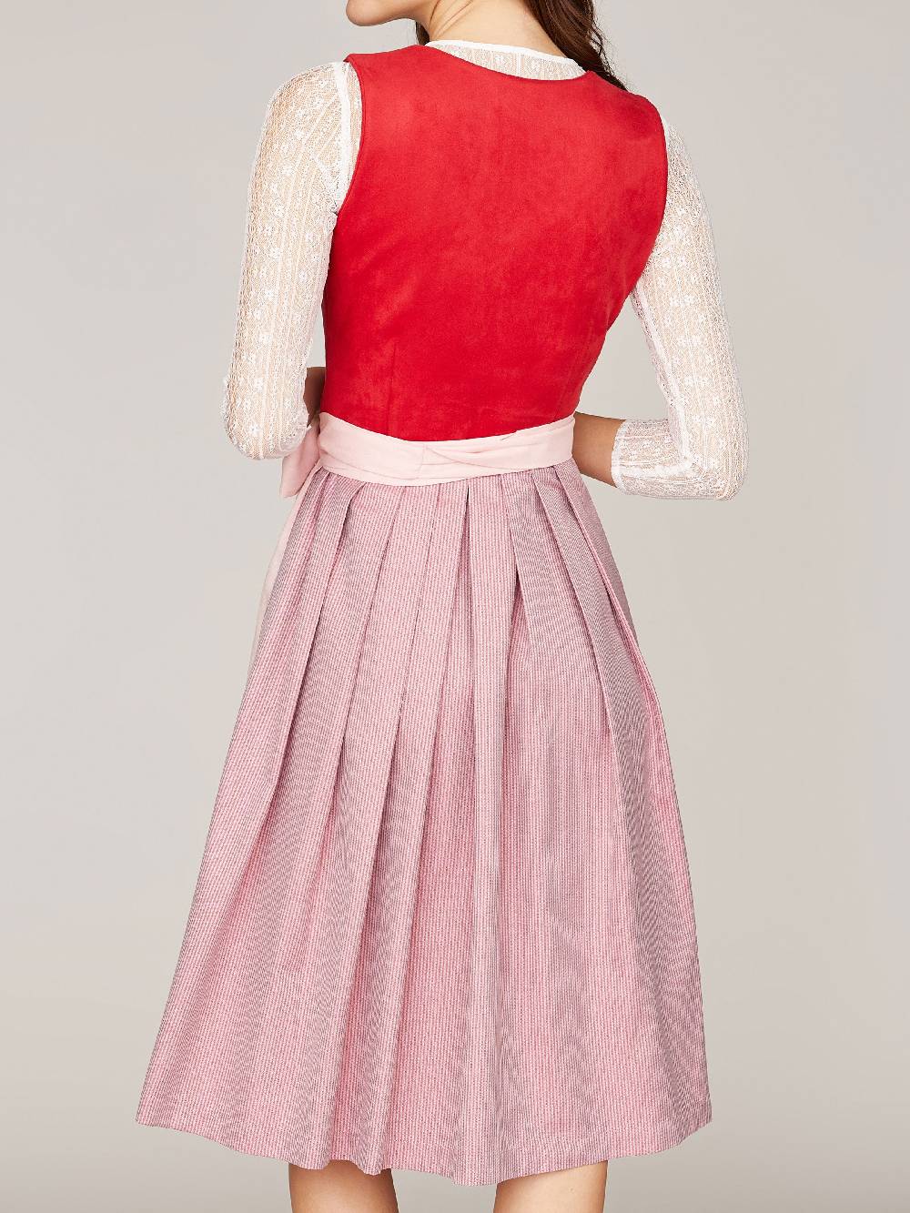 Limberry Rotes Dirndl mit Mieder aus Veloursleder-Optik - SAMANTHA RED Fabrik Onlineshop