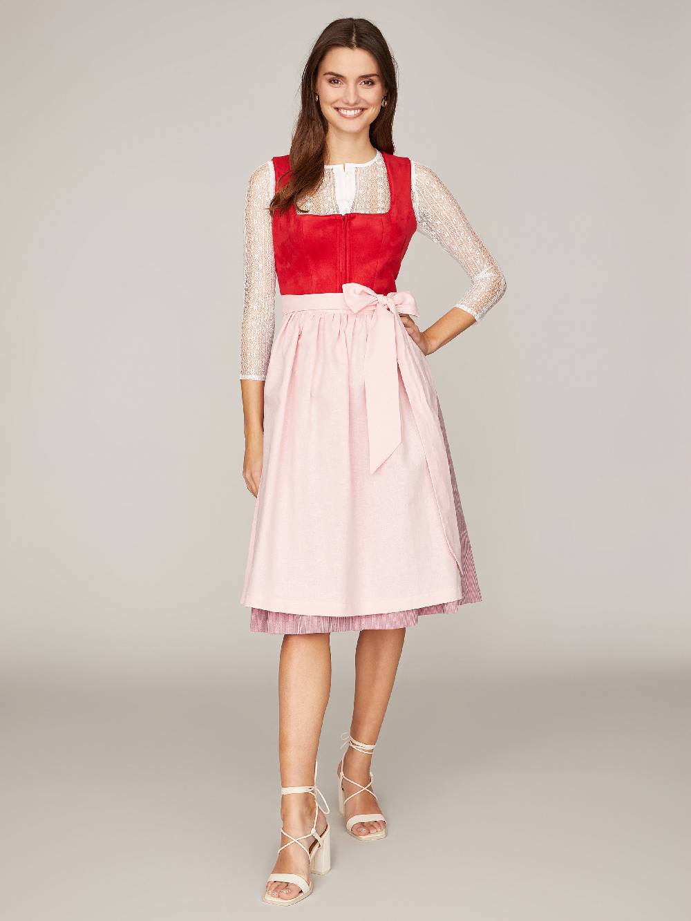 Limberry Rotes Dirndl mit Mieder aus Veloursleder-Optik - SAMANTHA RED Fabrik Onlineshop