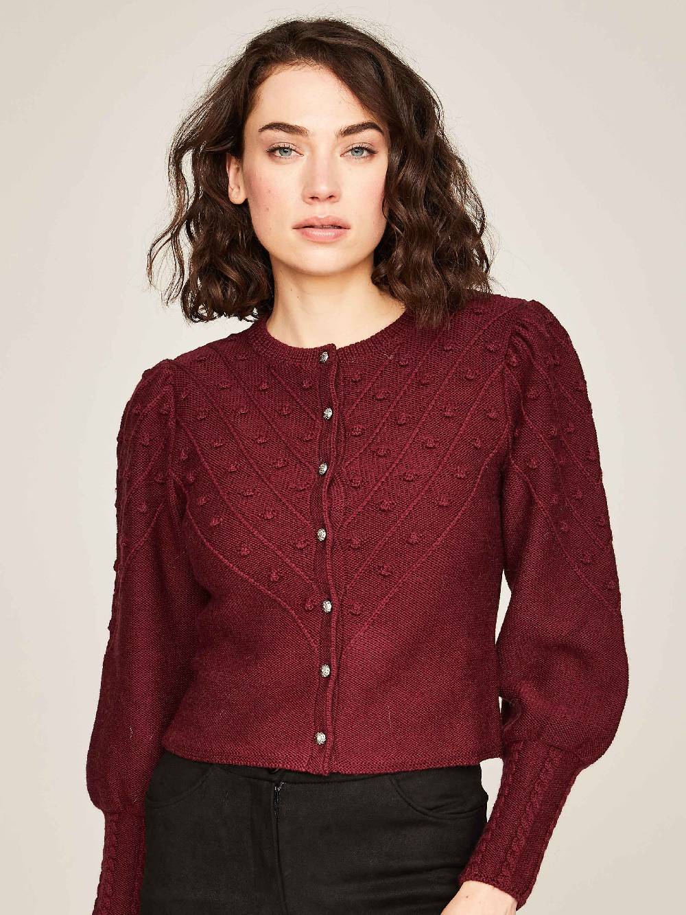 Limberry Weinrote Strickjacke mit Puffarm - MIA Preisnachlass