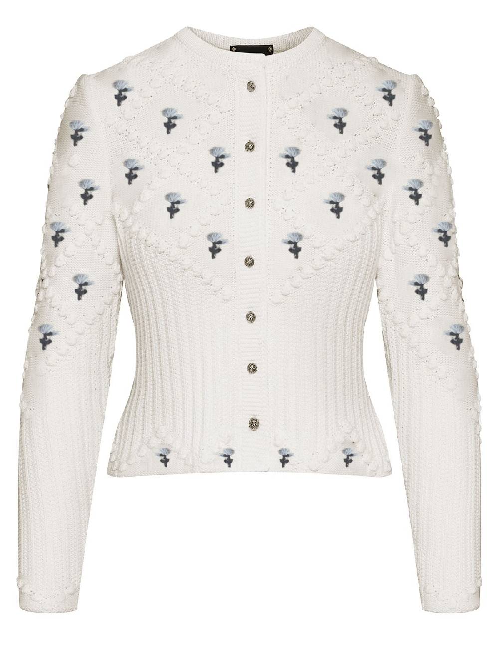 Limberry Cremeweiße Strickjacke mit blauer Blumenstickerei - ROMY Black Friday
