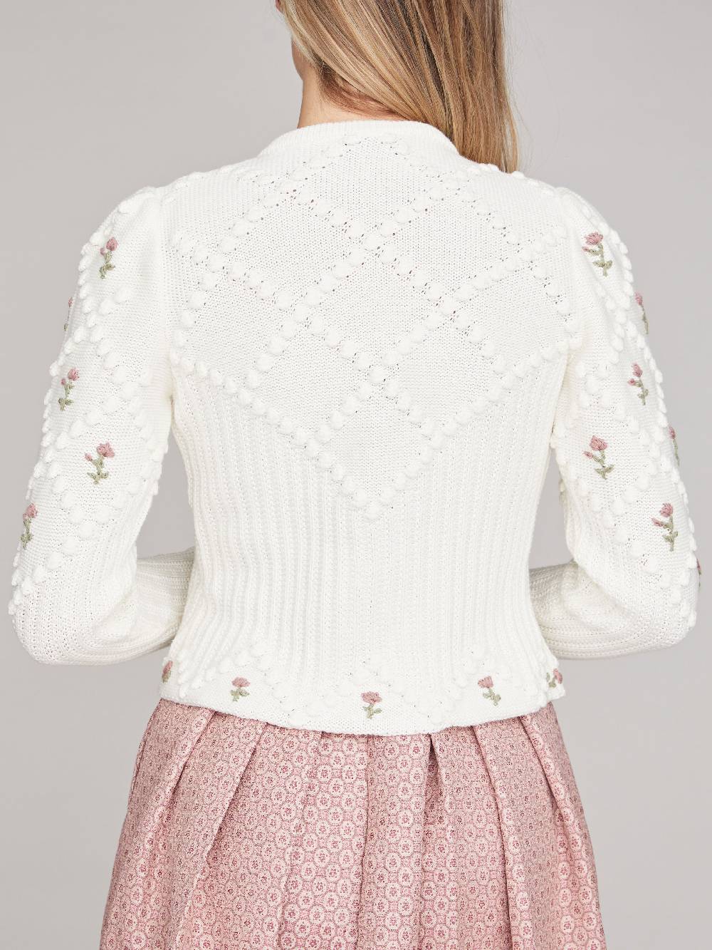 Limberry Cremeweiße Strickjacke mit rosa Blumenstickerei - ROMY Bis zu 50% Rabatt