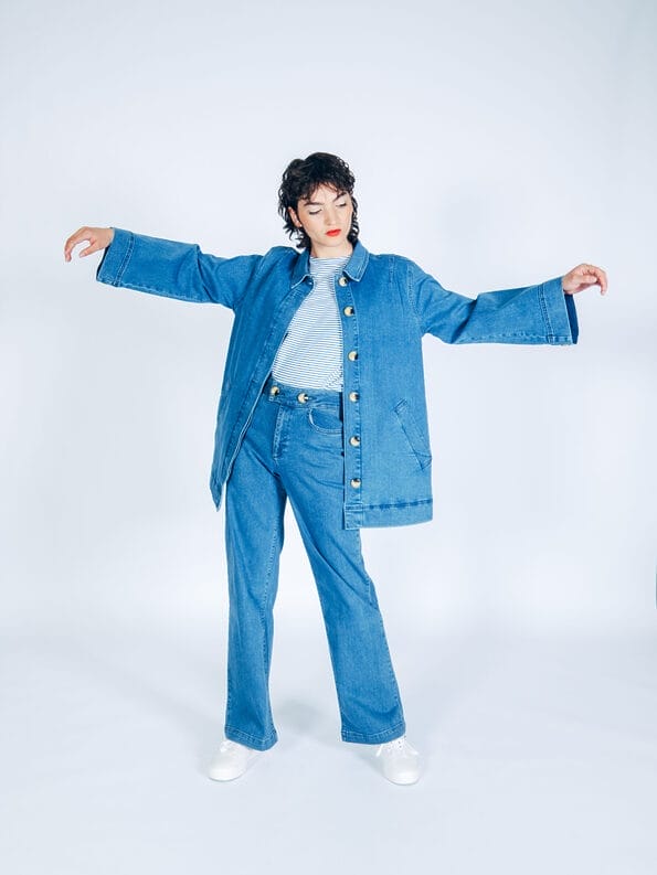 Mademoiselle YéYé Jeans Kurzmantel im Trenchstil mit weiten Ärmeln aus Bio-Baumwolle Blitzangebot