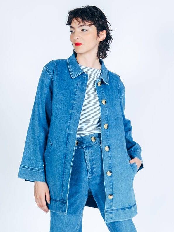 Mademoiselle YéYé Jeans Kurzmantel im Trenchstil mit weiten Ärmeln aus Bio-Baumwolle Blitzangebot