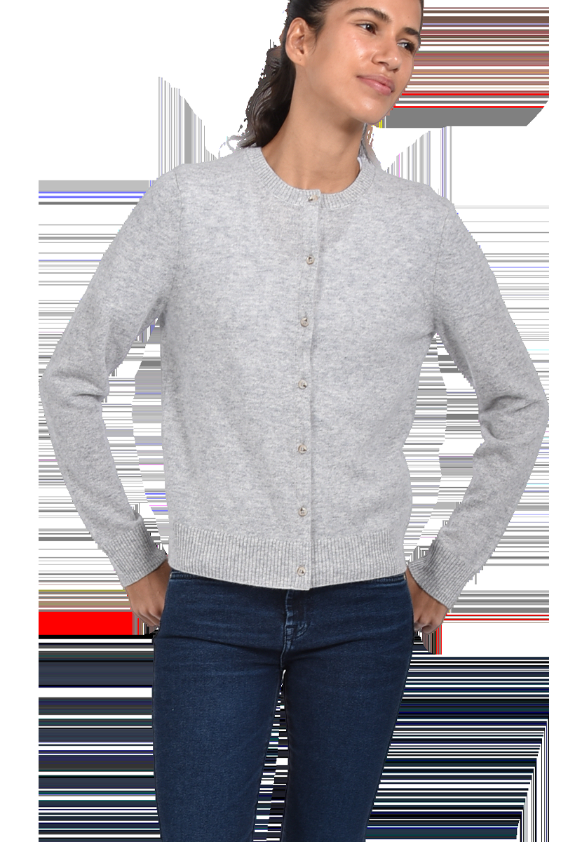 INSIEME Klassische Rundhalsjacke aus 100% Kaschmir mit breitem Bund und senkrechtem Maschendetail im Rücken von INSIEME Begrenztes Angebot