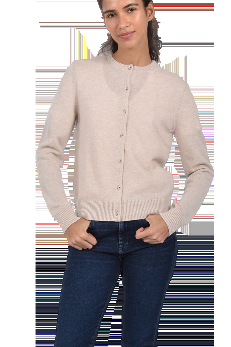 INSIEME Klassische Rundhalsjacke aus 100% Kaschmir mit breitem Bund und senkrechtem Maschendetail im Rücken von INSIEME Exklusivangebot