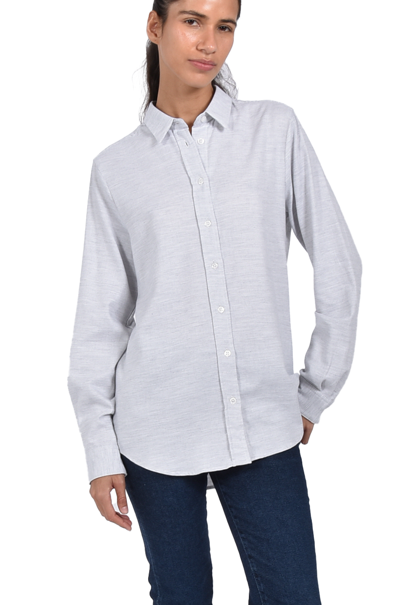 STEEN Melierte Flanellbluse mit Kellerfalte und abgerundetem Saum Top Angebot