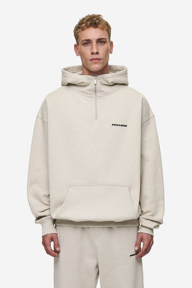 Pegador Logo Oversized Halfzip Hoodie Washed Light Beige Online Outlet