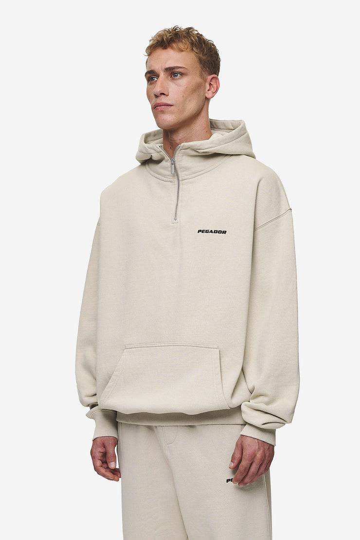 Pegador Logo Oversized Halfzip Hoodie Washed Light Beige Online Outlet