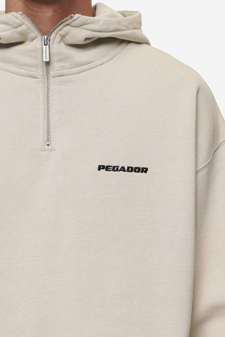 Pegador Logo Oversized Halfzip Hoodie Washed Light Beige Online Outlet