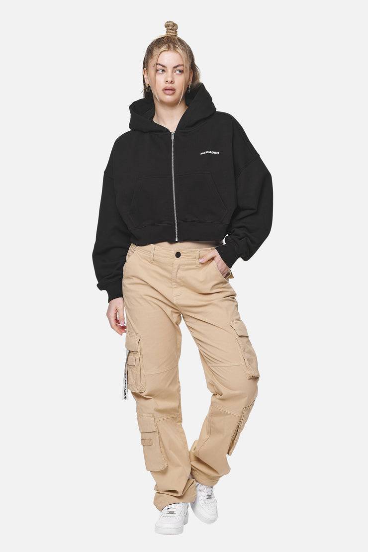 Pegador Marla Cropped Zip Hoodie Black White Gum Auslauf