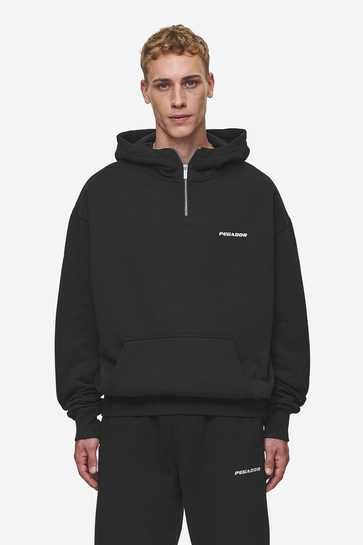 Pegador Logo Oversized Halfzip Hoodie Washed Black Kostenlose Rückgabe