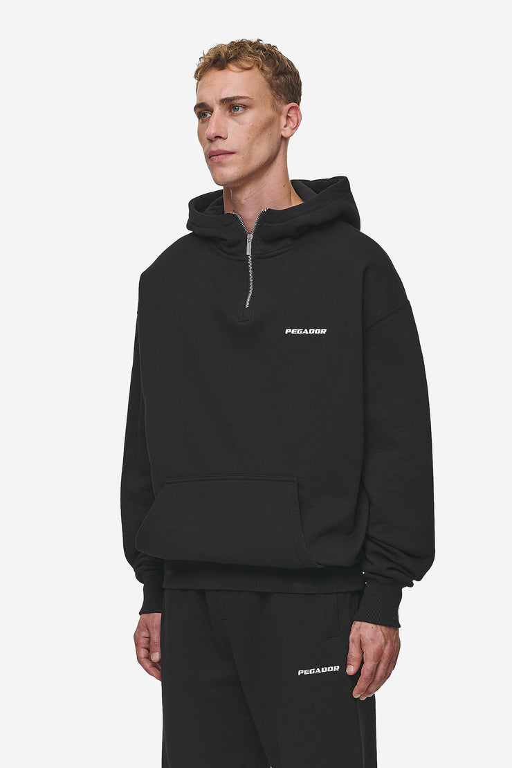 Pegador Logo Oversized Halfzip Hoodie Washed Black Kostenlose Rückgabe
