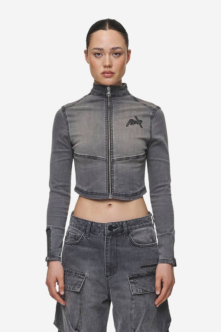 Pegador Elly Denim Biker Jacket Washed Deep Grey Valentinstagsangebot