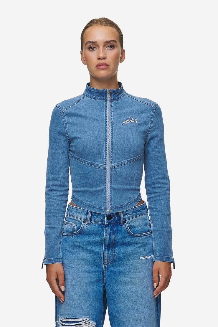 Pegador Elly Denim Biker Jacket Washed Blue Jubiläumsangebot