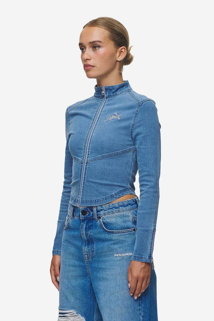 Pegador Elly Denim Biker Jacket Washed Blue Jubiläumsangebot