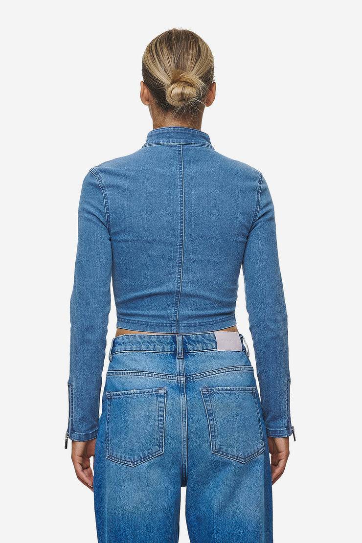Pegador Elly Denim Biker Jacket Washed Blue Jubiläumsangebot