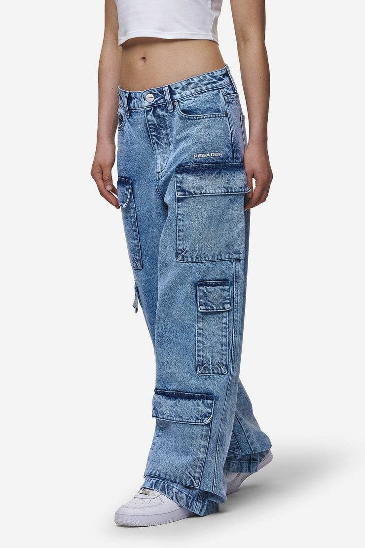 Pegador Leli High Waist Cargo Jeans Washed Denim Blue 50% Rabatt mit kostenlosem Versand