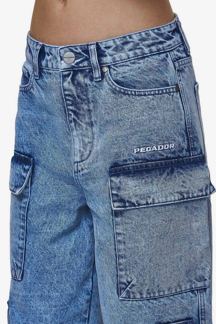Pegador Leli High Waist Cargo Jeans Washed Denim Blue 50% Rabatt mit kostenlosem Versand