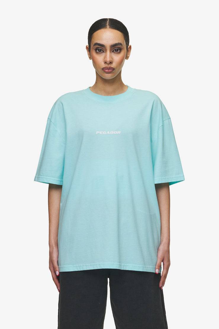 Pegador Colne Logo Oversized Tee Washed Sky Blue White Hotsell