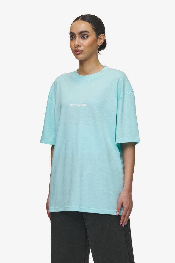 Pegador Colne Logo Oversized Tee Washed Sky Blue White Hotsell