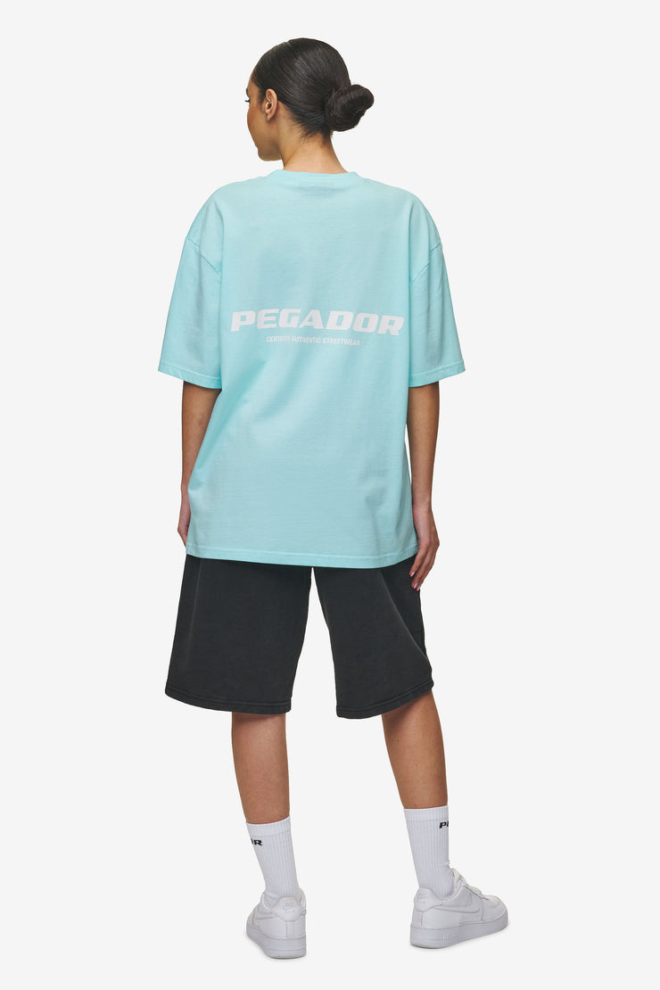 Pegador Colne Logo Oversized Tee Washed Sky Blue White Hotsell