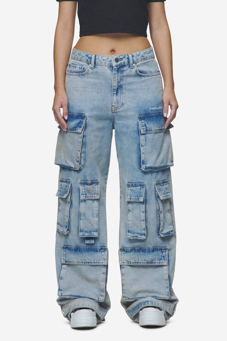 Pegador Celina High Waist Cargo Jeans Washed Pale Blue Günstig kaufen