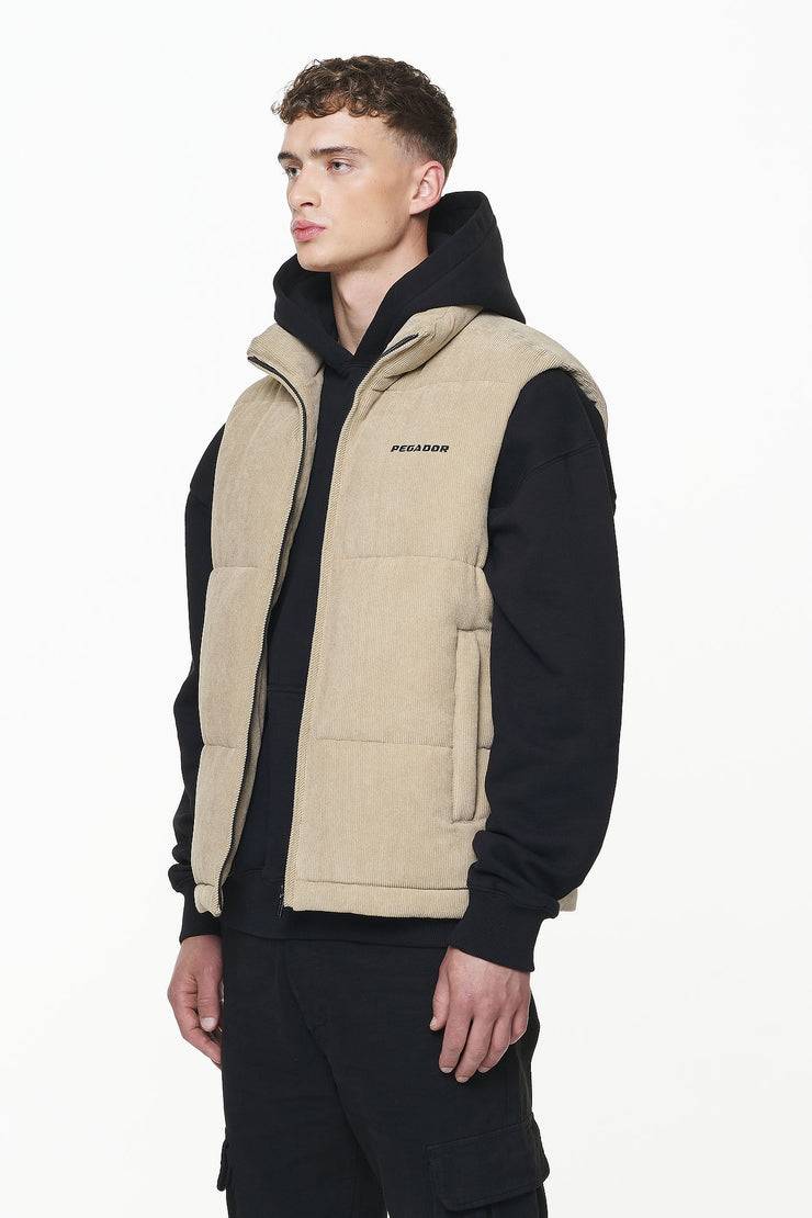 Pegador Bardon Cord Puffer Vest Sand Vatertagsangebot