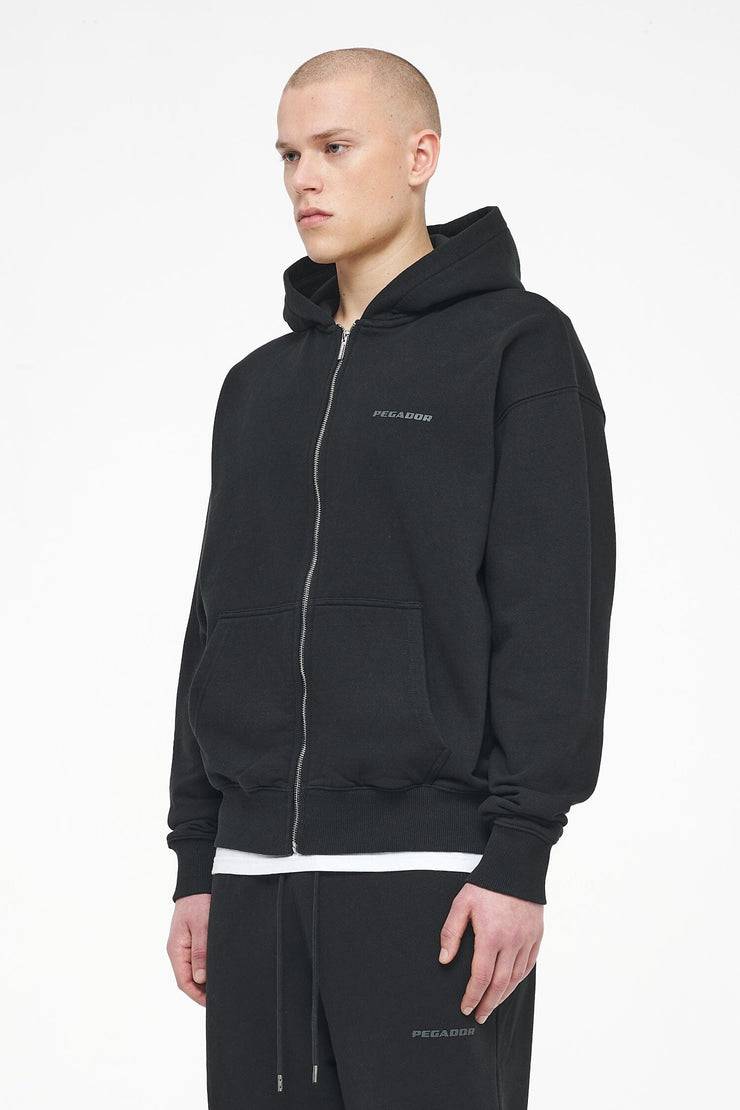 Pegador Logo Oversized Sweat Jacket Vintage Washed Black Ink Gum Bis zu 65% Rabatt