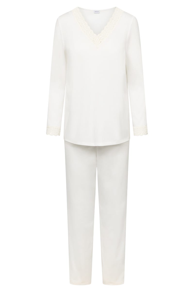 Rösch Pyjama mit Spitzendetails Cremefarben 100% Baumwolle Online Shopping